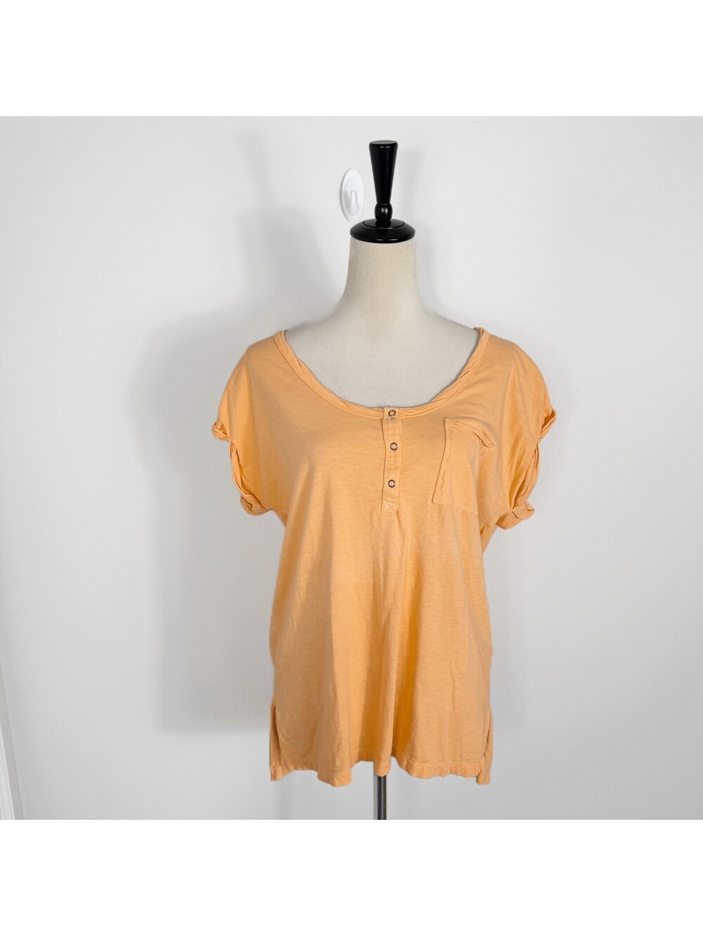 Aerie Oversized Henley T-Shirt Tee Pocket Rolled Sleeves Womens XS Orange Cozy